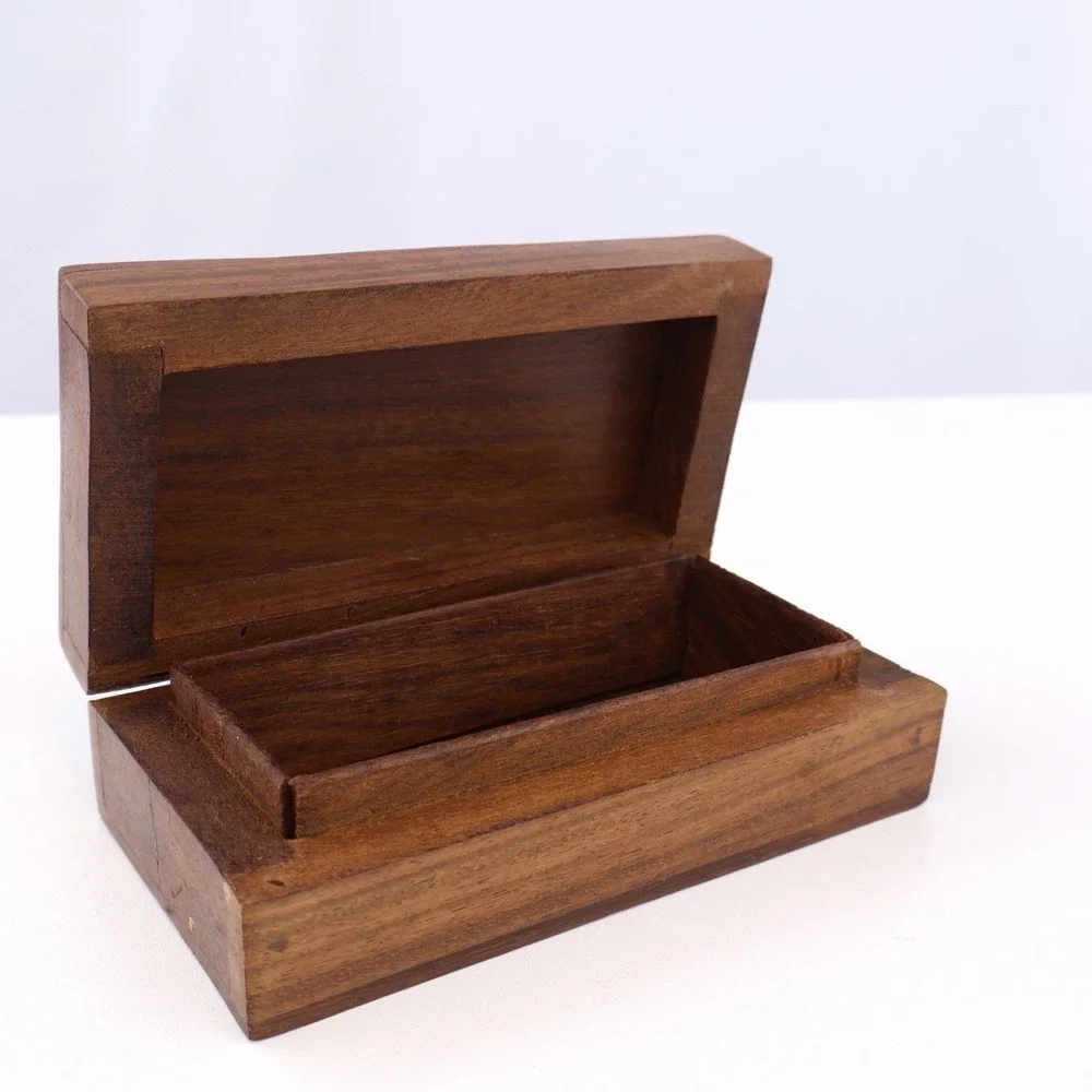 Vintage Hand Carved Wooden Trinket Box Floral Folk Art Jewelry Keepsake Box